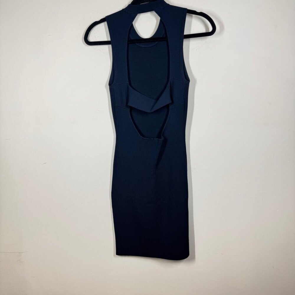 T Alexander Wang Navy Ribbed Sleeveless Bodycon Mini Dress Size S Cutout Back - Picture 6 of 15